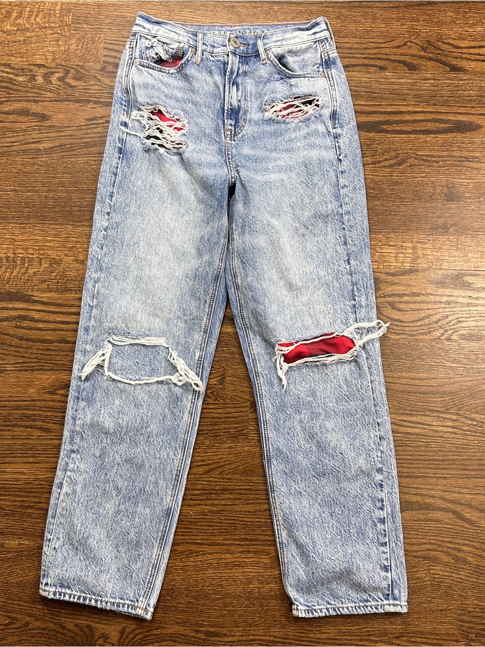 American Eagle Highest Rise 90s Boyfriend Jeans Womens 4 Blue Distressed Denim
